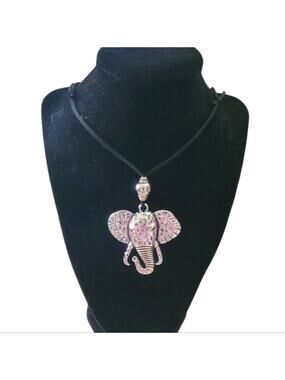 Boho Hammered Silver Tone Elephant Pendant Necklace, Adjustable Cord